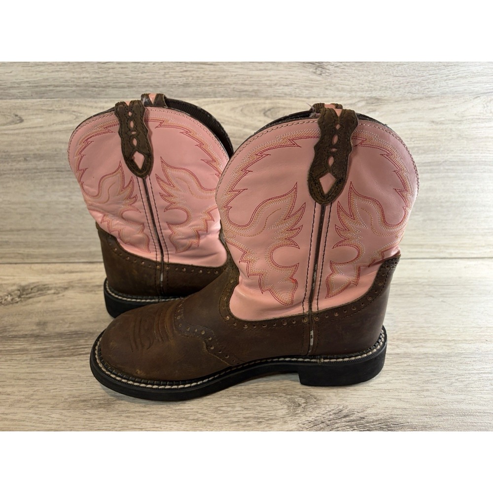 Justin Gypsy Boots Women's Size 9 B Brown Pink Leather Western Cowgirl L9901 - Picture 6 of 9